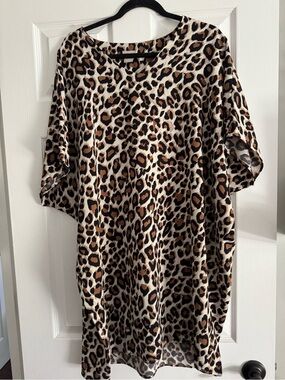 Chico's Leopard Print Tunic in Brown, Black & Cream